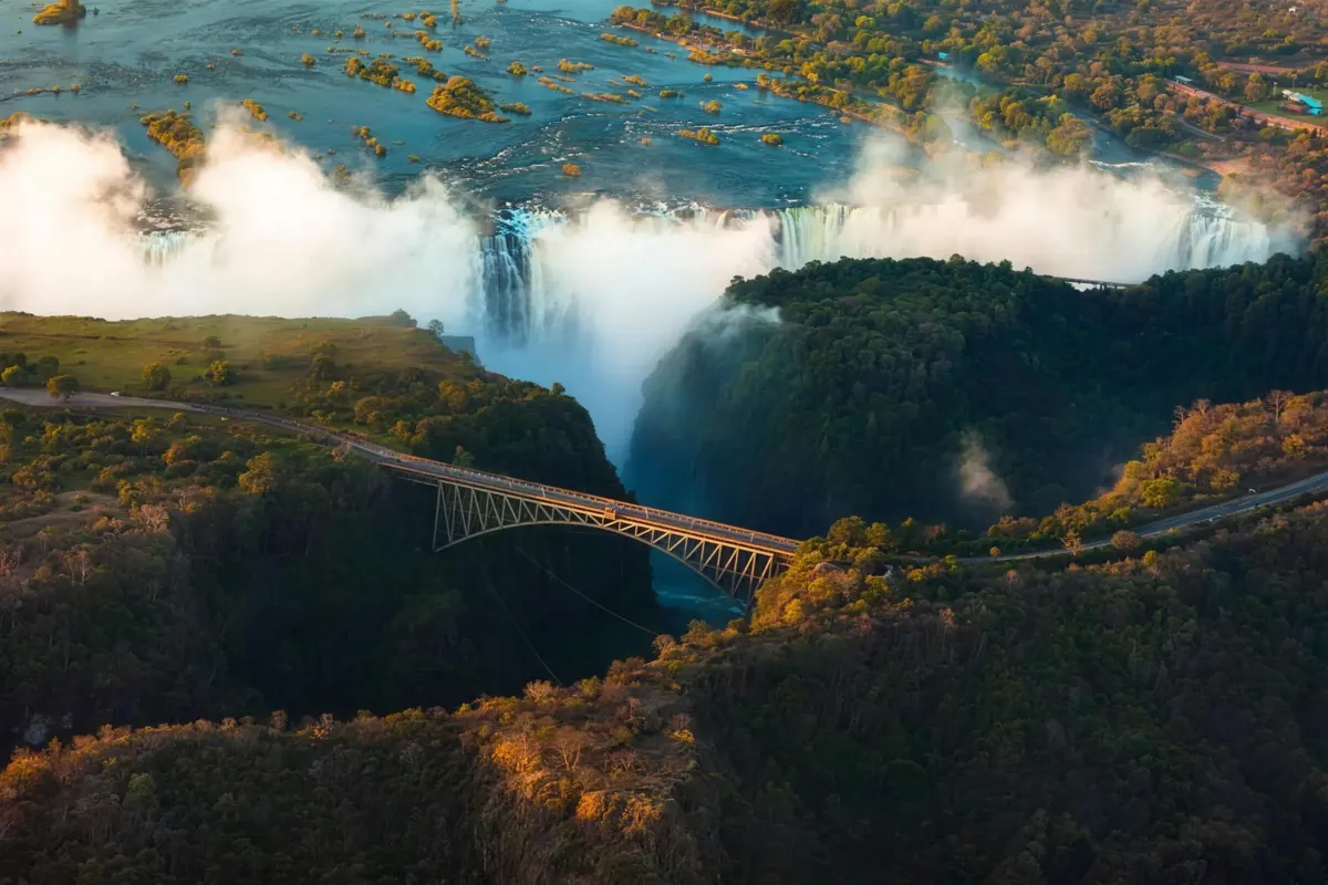 Victoria Falls gorge and bridge from the air